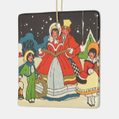 家族で歌う音楽キャロル、ヴィンテージクリスマス セラミックオーナメント (左)