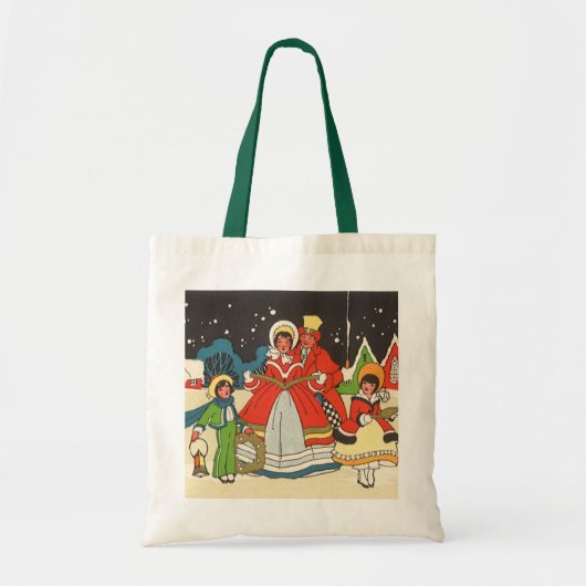 家族で歌う音楽キャロル、ヴィンテージクリスマス トートバッグ (正面)