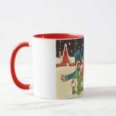 家族で歌う音楽キャロル、ヴィンテージクリスマス マグカップ (左)