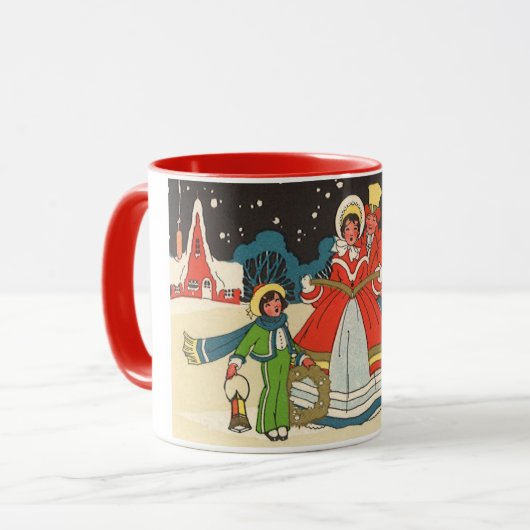 家族で歌う音楽キャロル、ヴィンテージクリスマス マグカップ (正面左)