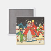 家族で歌う音楽キャロル、ヴィンテージクリスマス マグネット (正面/裏面)