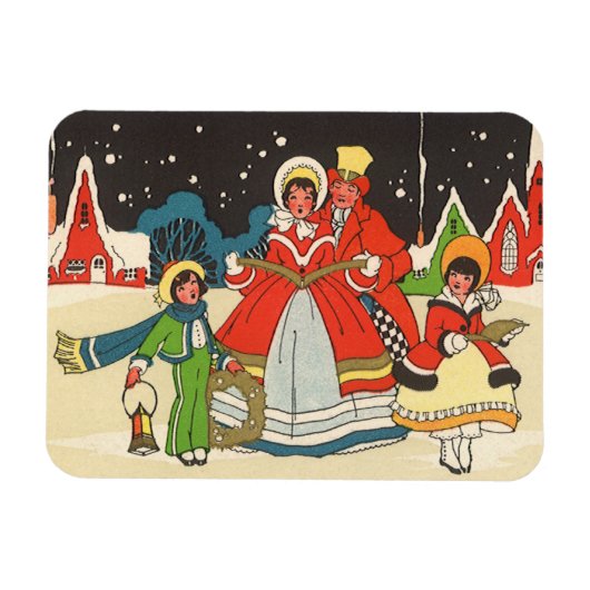 家族で歌う音楽キャロル、ヴィンテージクリスマス マグネット (横)