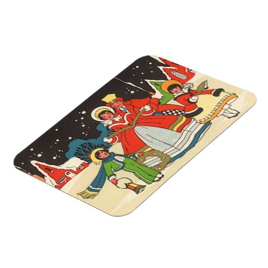 家族で歌う音楽キャロル、ヴィンテージクリスマス マグネット (左側)