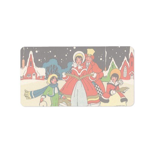 家族で歌う音楽キャロル、ヴィンテージクリスマス ラベル (正面)