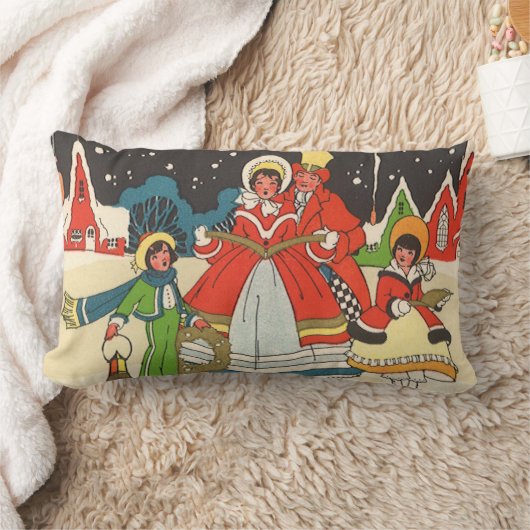 家族で歌う音楽キャロル、ヴィンテージクリスマス ランバークッション (ブランケット)