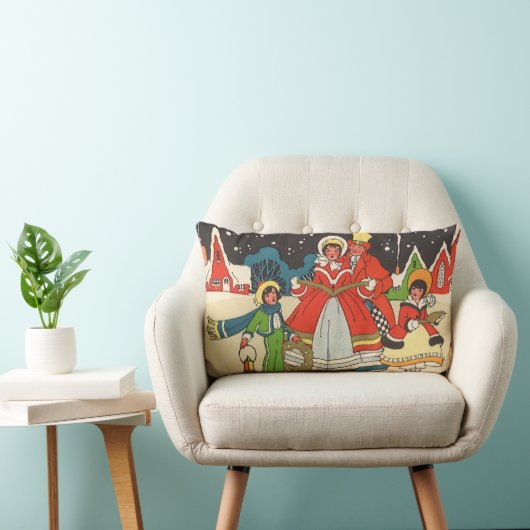 家族で歌う音楽キャロル、ヴィンテージクリスマス ランバークッション (椅子)