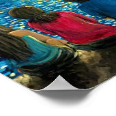 家族とビーチの絵画夕日のポスター ポスター (角)