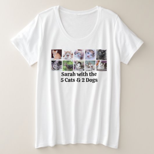 家族とペットの写真コラージュ プラスサイズTシャツ (デザイン正面)