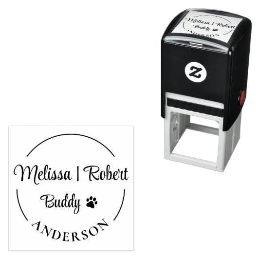 家族とペットの名前のラウンドアドレス セルフインキングスタンプ (インサイチュ)