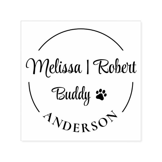 家族とペットの名前のラウンドアドレス セルフインキングスタンプ (デザイン)