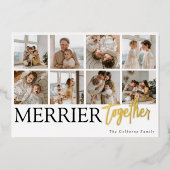 家族と一緒にメリー写真コラージュのクリスマス 箔シーズンカード (正面)