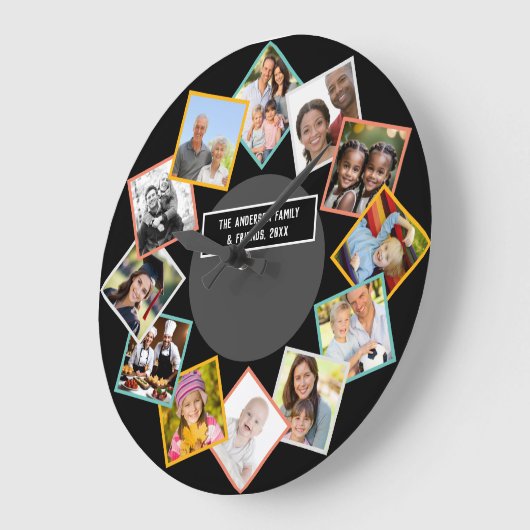 家族と友人のコラージュ数々のフォトギャラリー ラージ壁時計 (傾斜)