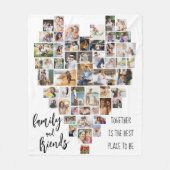 家族と友人のハート型51フォトコラージュ フリースブランケット (正面)