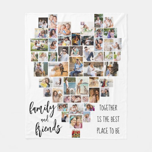 家族と友人のハート型51フォトコラージュ フリースブランケット (正面)