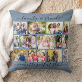 家族と友人の引用文12フォトコラージブルー クッション (ブランケット)