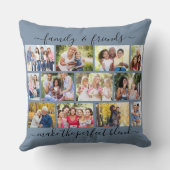 家族と友人の引用文12フォトコラージブルー クッション (裏面)