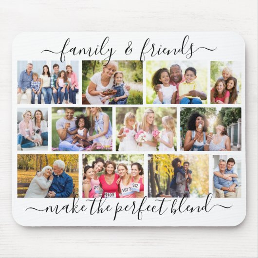 家族と友人の引用文12フォトコラージホワイト マウスパッド (正面)