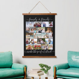 家族と友人20写真石積みグリッドブラック 吊り下げ型タペストリー