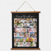 家族と友人68写真石積みグリッドブラック 吊り下げ型タペストリー (正面)