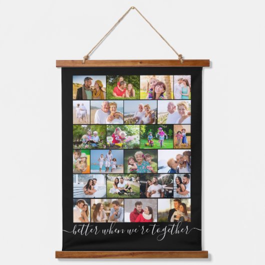 家族と友人68写真石積みグリッドブラック 吊り下げ型タペストリー (正面3)