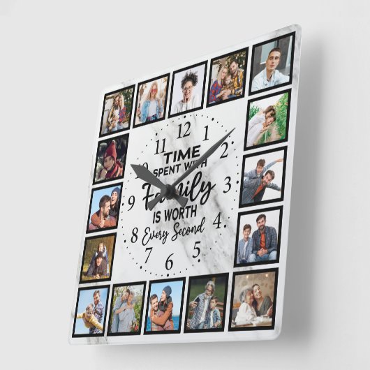 家族と過ごす時間は毎秒の価値がある スクエア壁時計 (傾斜)