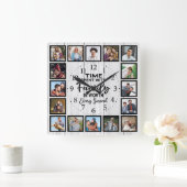 家族と過ごす時間は、白い木素朴の価値がある スクエア壁時計 (ホーム)