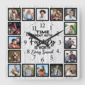 家族と過ごす時間は、白い木素朴の価値がある スクエア壁時計 (正面)