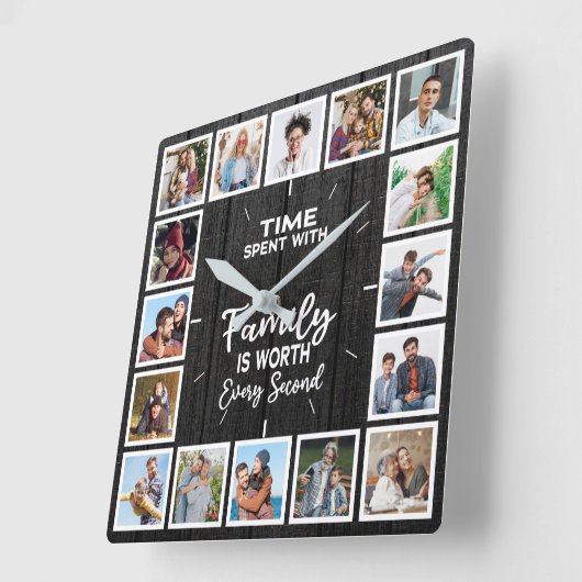 家族と過ごす時間は、1秒ごとに価値がある スクエア壁時計 (傾斜)