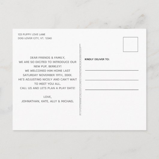 家族によって拡張4足新しいペットパピードッグ 案内ポストカード (裏面)