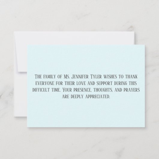 家族による青い葬儀記念碑 サンキューカード (裏面)