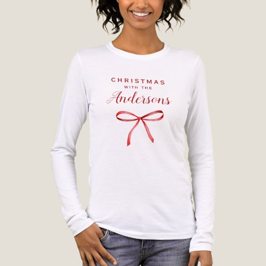 家族にマッチするクリスマスバウ長い袖 トライブレンドＴシャツ (正面)