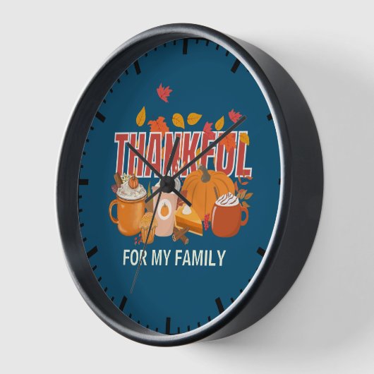 家族に感謝カボチャ感謝祭 壁時計 (傾斜)