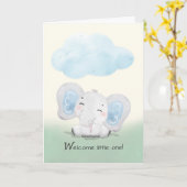 家族に新しい仲間が誕生!かわいい赤ちゃん男の子と象 カード (黄色い花)