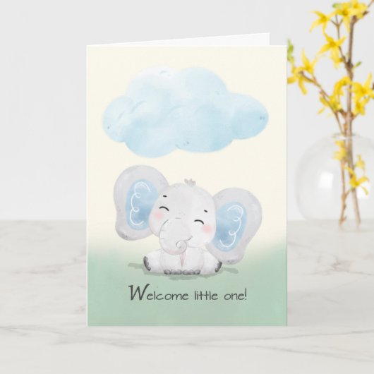 家族に新しい仲間が誕生!かわいい赤ちゃん男の子と象 カード (黄色い花)
