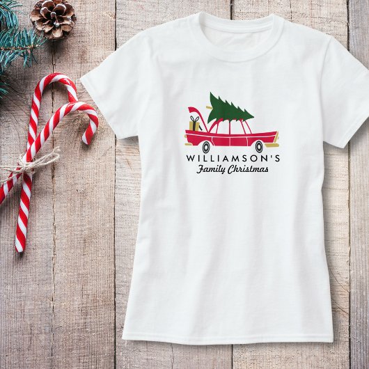 家族のおもしろいクリスマスが家にクリスマスツリー Tシャツ