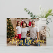 家族のお祝い写真箔押し ホリデー クリスマスカード (立ち正面)