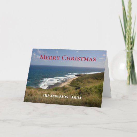 家族のためのクリスマス サマー オーシャン ビーチ カスタム カード (正面)