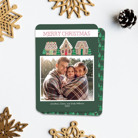 家族のためのジンジャーブレッドのクリスマスフォトカード シーズンカード