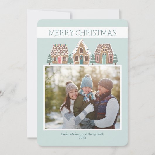 家族のためのジンジャーブレッドのクリスマスフォトカード シーズンカード (正面)