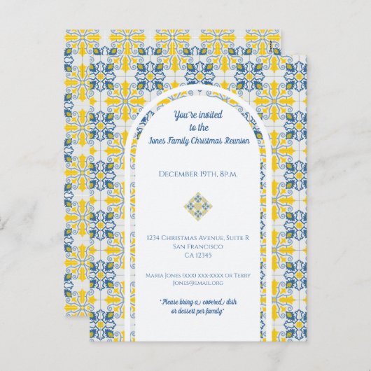 家族のためのポルトガルのタイルのクリスマス懇親会 シーズンポストカード (正面/裏面)