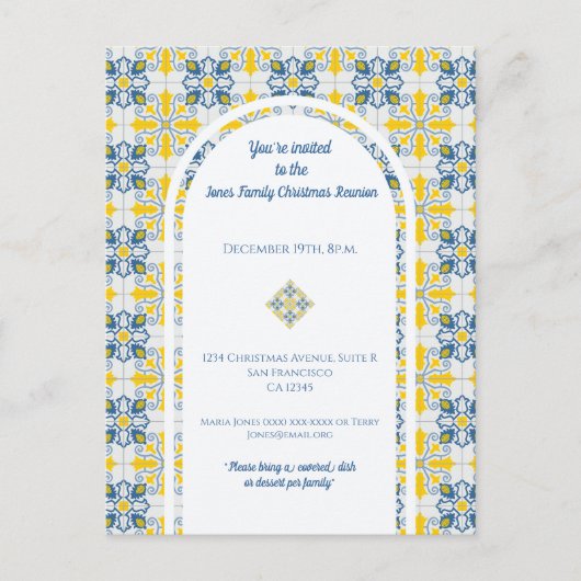 家族のためのポルトガルのタイルのクリスマス懇親会 シーズンポストカード (正面)