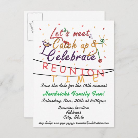 家族のための懇親会のデザイン、学校は合いましたり、凝視します 案内ポストカード (正面/裏面)