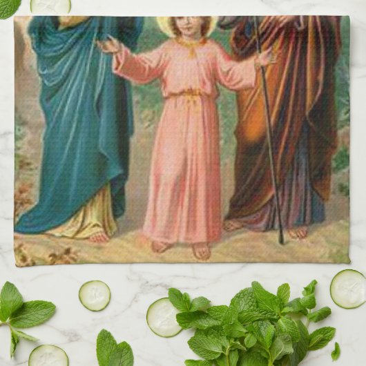 家族のイエス・キリスト神聖なメリーセントジョーゼフの神父 キッチンタオル (折り畳み)