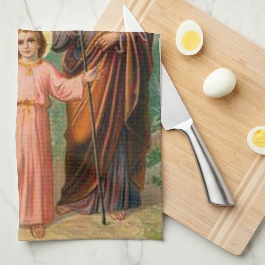 家族のイエス・キリスト神聖なメリーセントジョーゼフの神父 キッチンタオル (四つ折り)