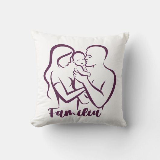 家族のイラストレーション装飾用クッション クッション (正面)