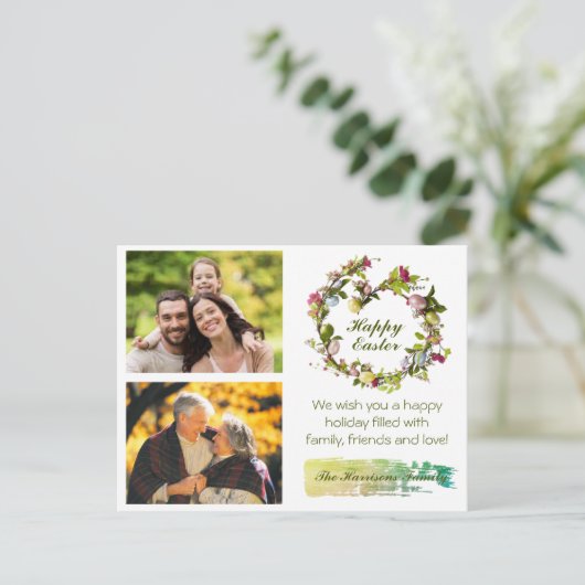 家族のイースターあなたの写真の緑 ポストカード (スタンド正面)