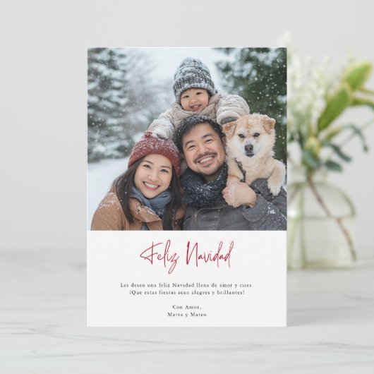 家族のエレガントおもしろい写真フェリーズ・ナビダードクリスマス シーズンカード (スタンド正面)