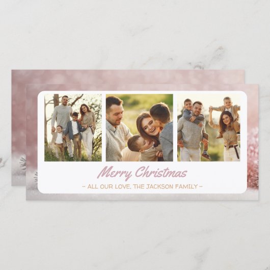 家族のエレガントクリスマスの挨拶3写真コラージュ シーズンカード (正面/裏面)