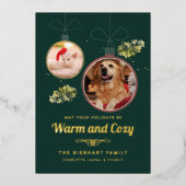 家族のエレガントペットの写真クリスマス金ゴールド 箔シーズンカード (正面)