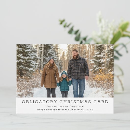 家族のエレガント写真おもしろい義務クリスマス シーズンカード (スタンド正面)